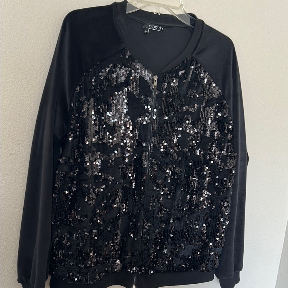 Black Sequin Zip-Up Jacket